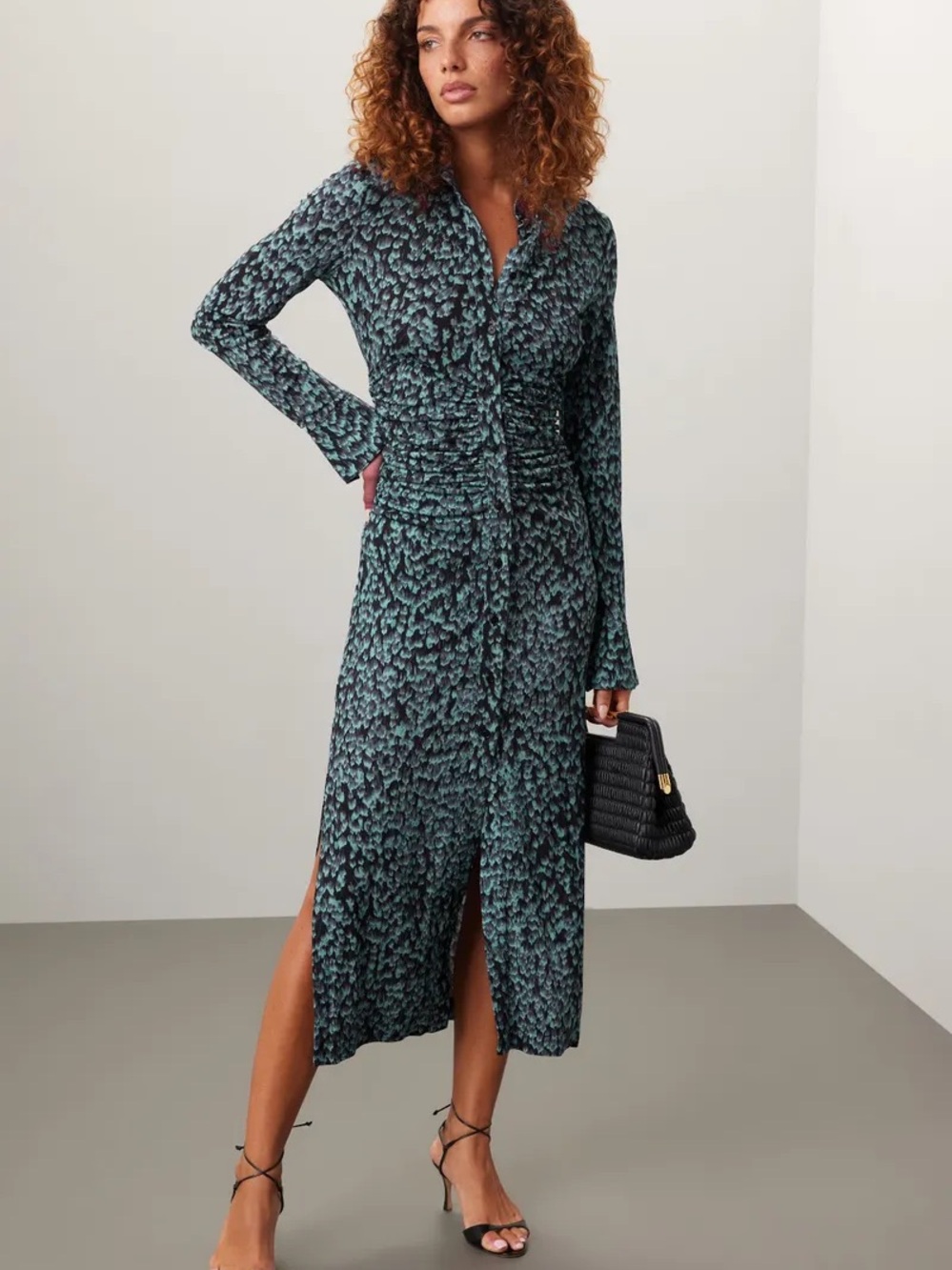 Altuzzara Claudia Printed Ruched Maxi Shirtdress